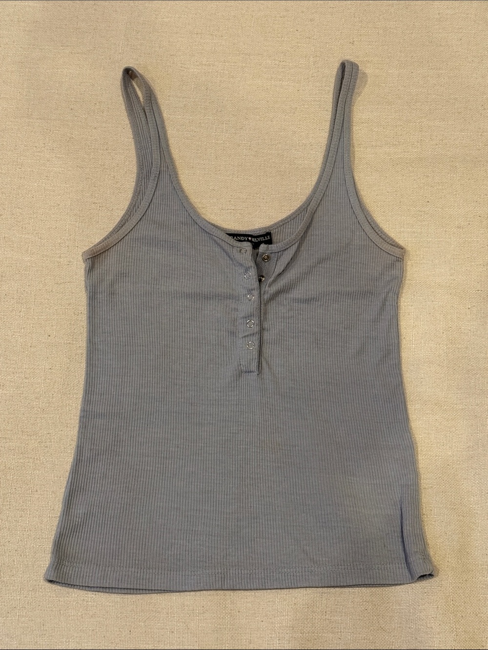 Brandy Melville Slate Blue Ribbed Henley Tank Top